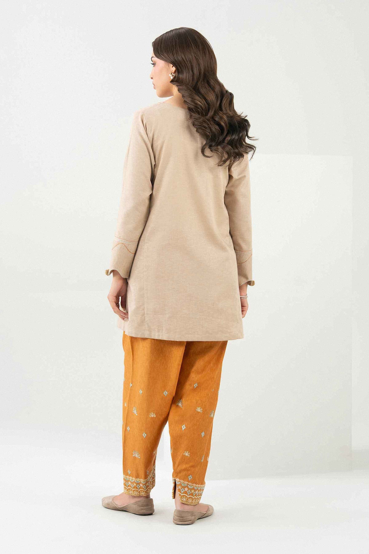 Beige 2-Piece Embroidered Suit in Karandi ready-to-wear