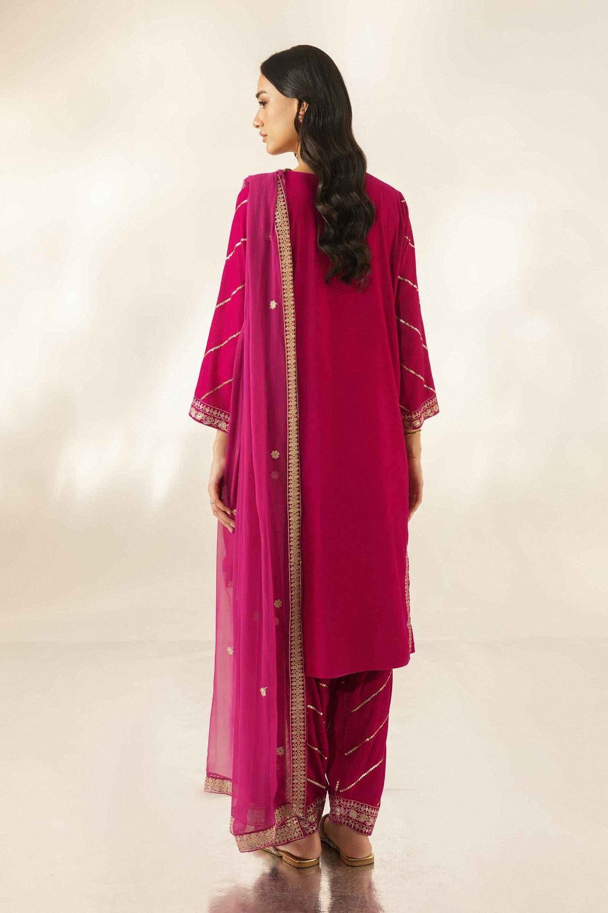 Pink 3-Piece Embroidered Suit in Velvet ready-to-wear