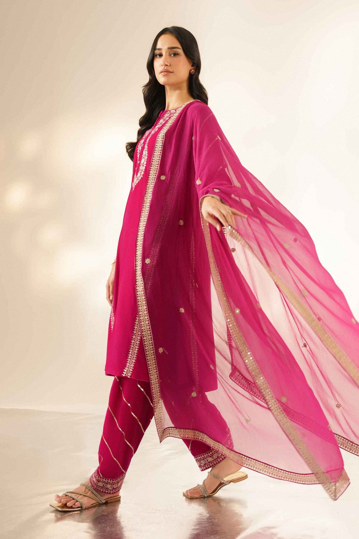 Pink 3-Piece Embroidered Suit in Velvet ready-to-wear