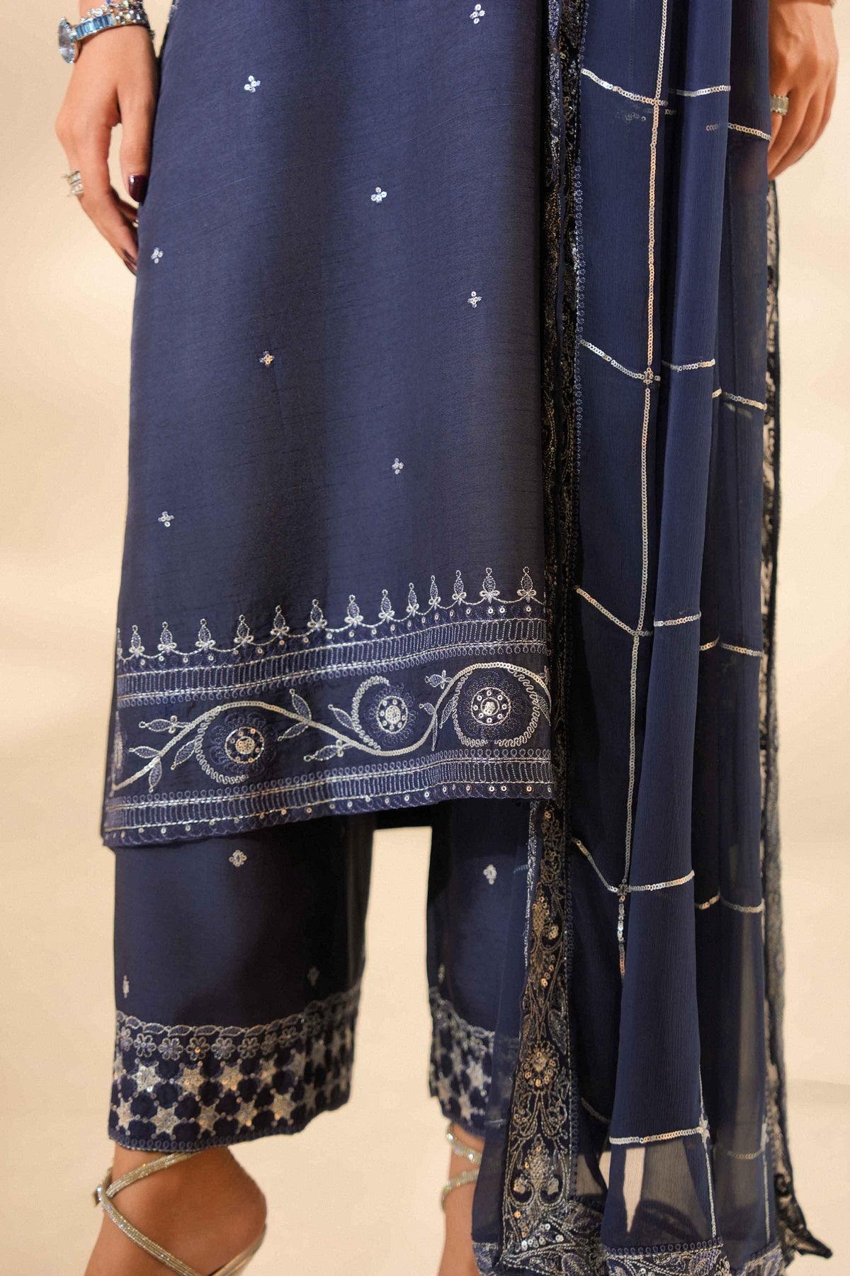 Blue 3-Piece Embroidered Suit in Silk ready-to-wear