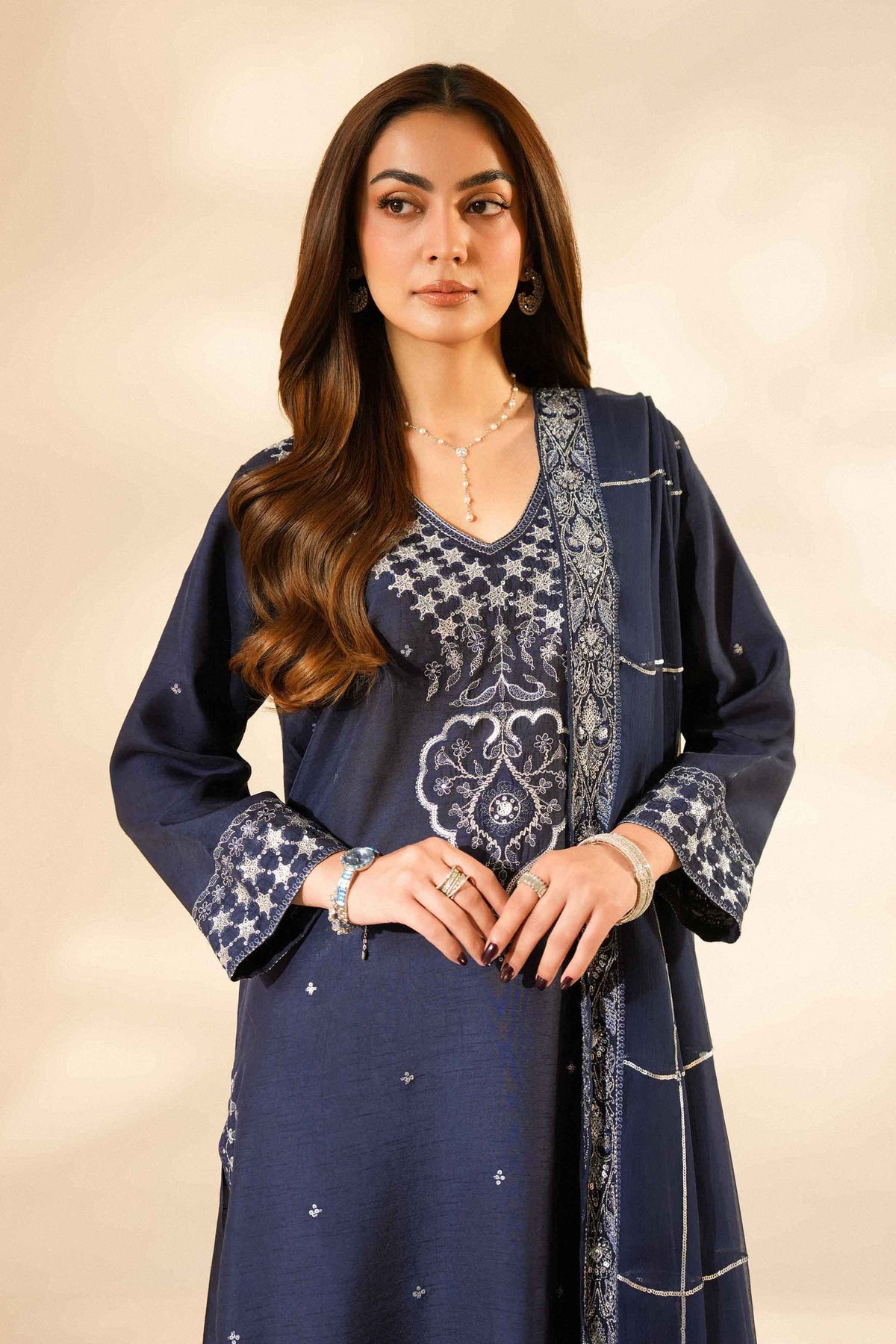 Blue 3-Piece Embroidered Suit in Silk ready-to-wear