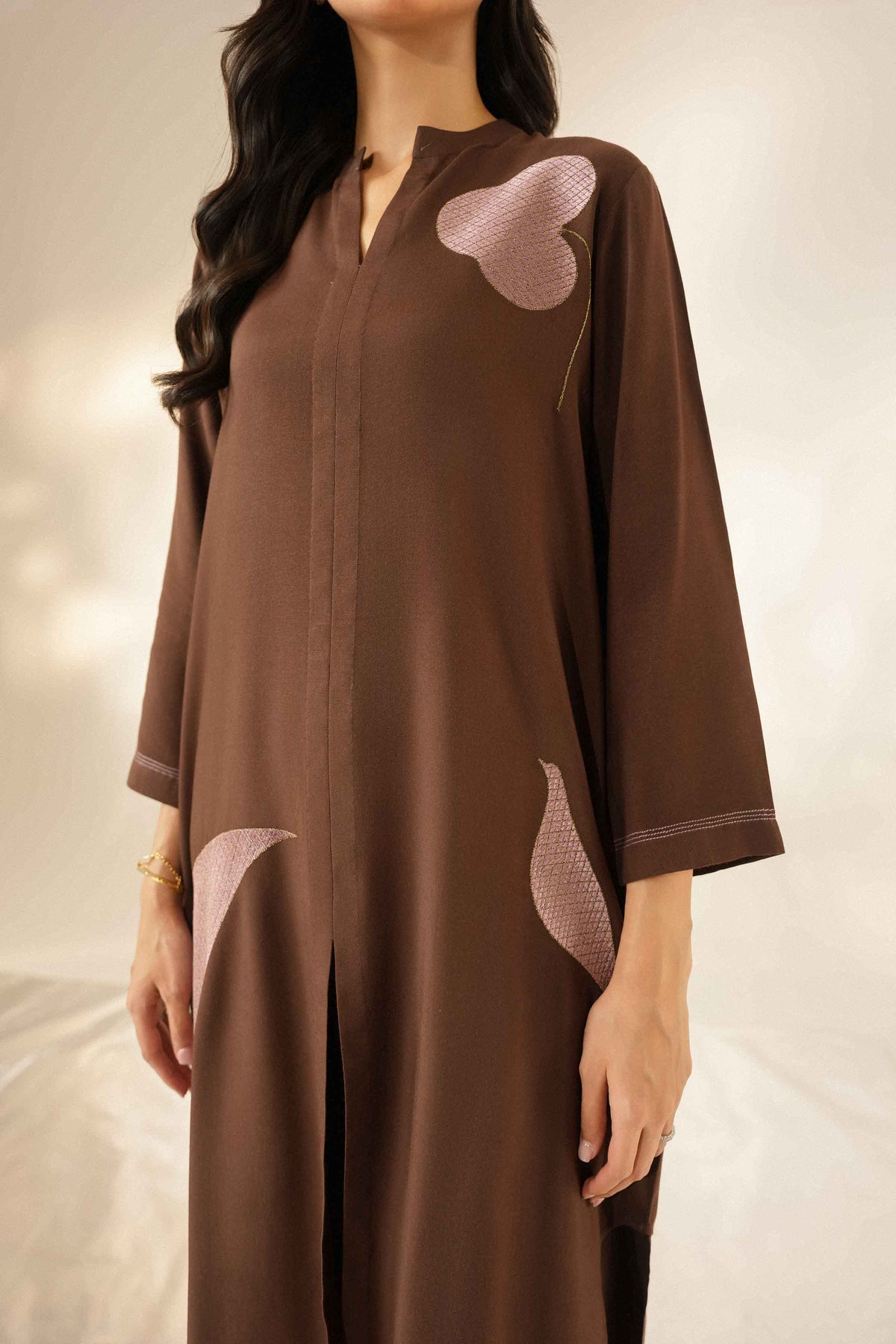 Brown 3-Piece Embroidered Suit in Silk ready-to-wear