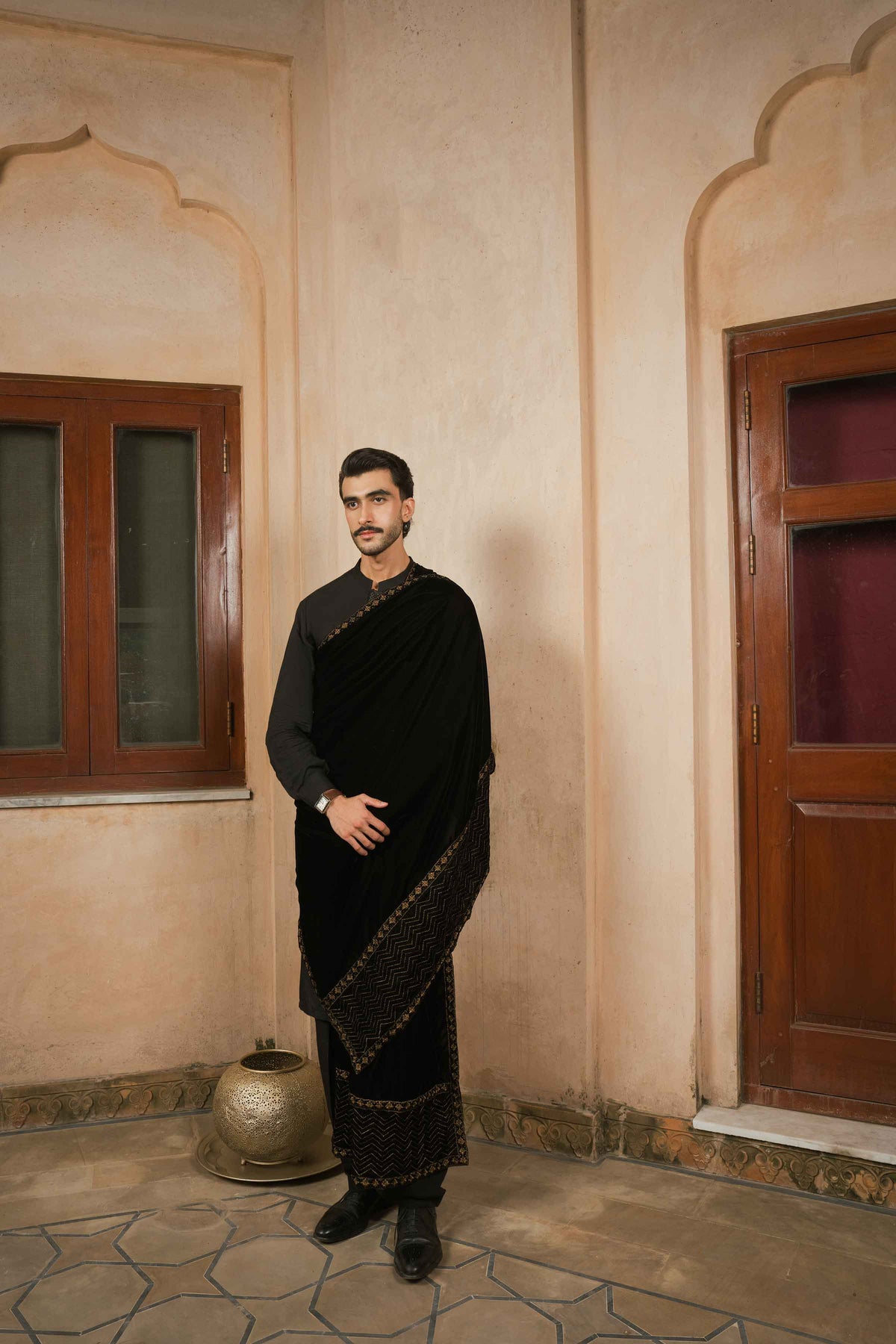 Embroidered Shawl - ST3PE-NAQ26WV1-10 A
