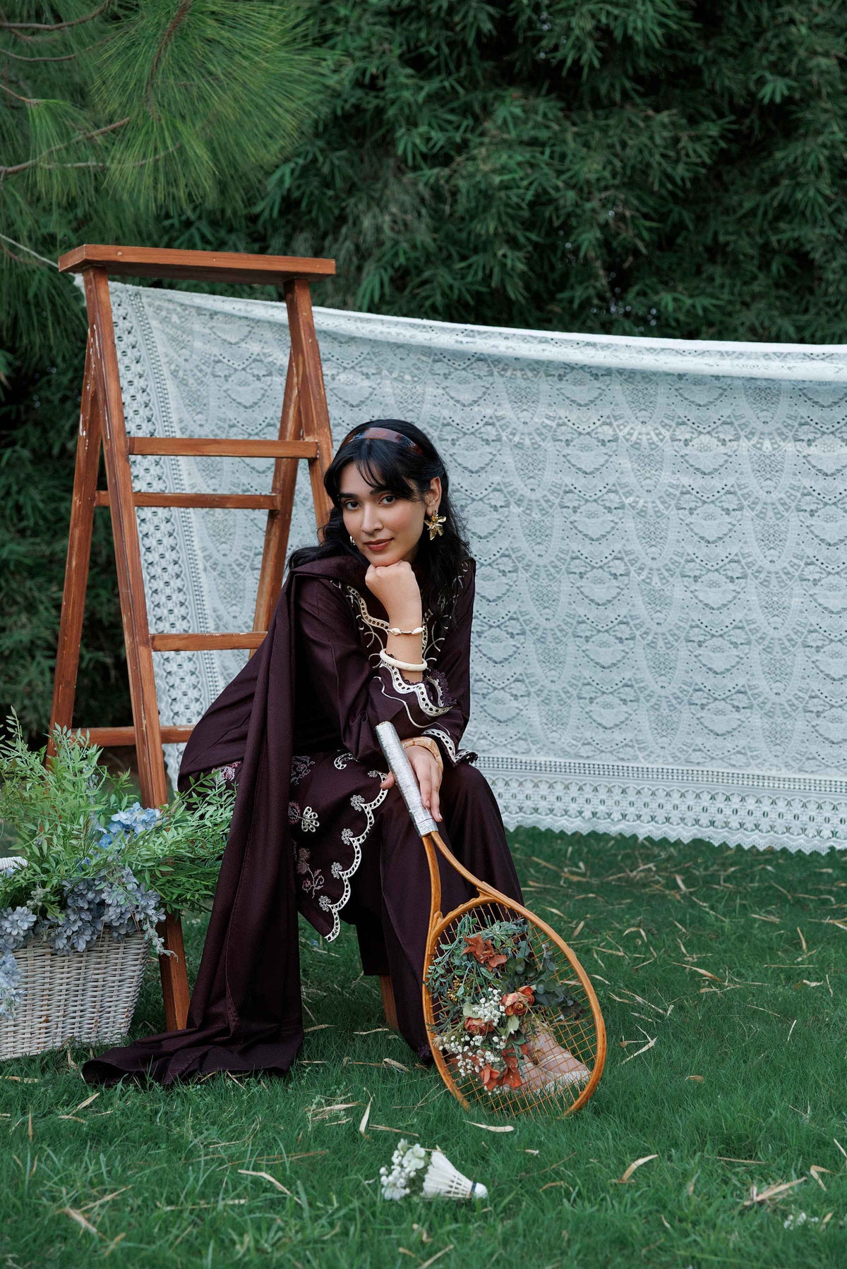 Purple 3-Piece Embroidered Suit in Karandi ready-to-wear