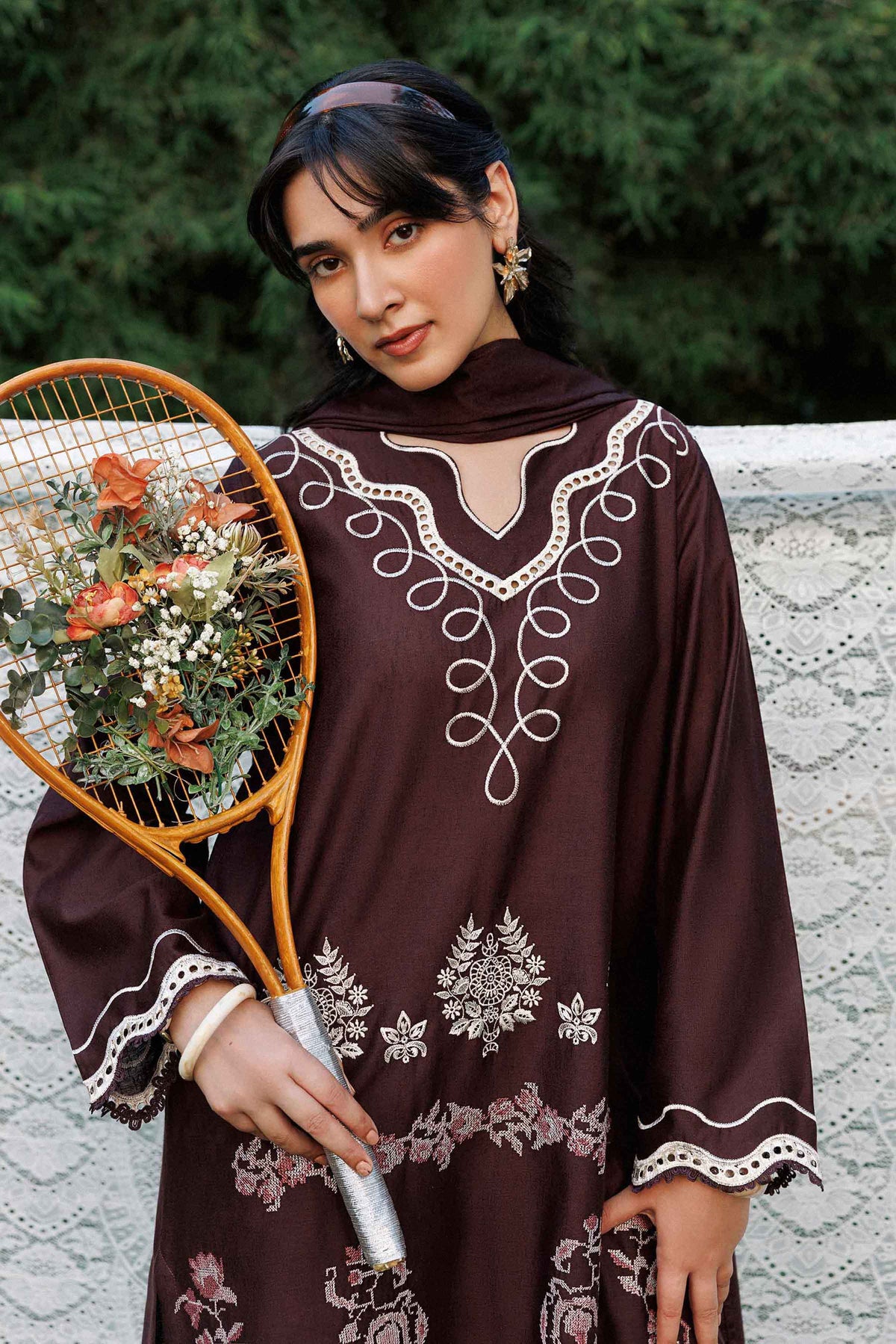 Purple 3-Piece Embroidered Suit in Karandi ready-to-wear