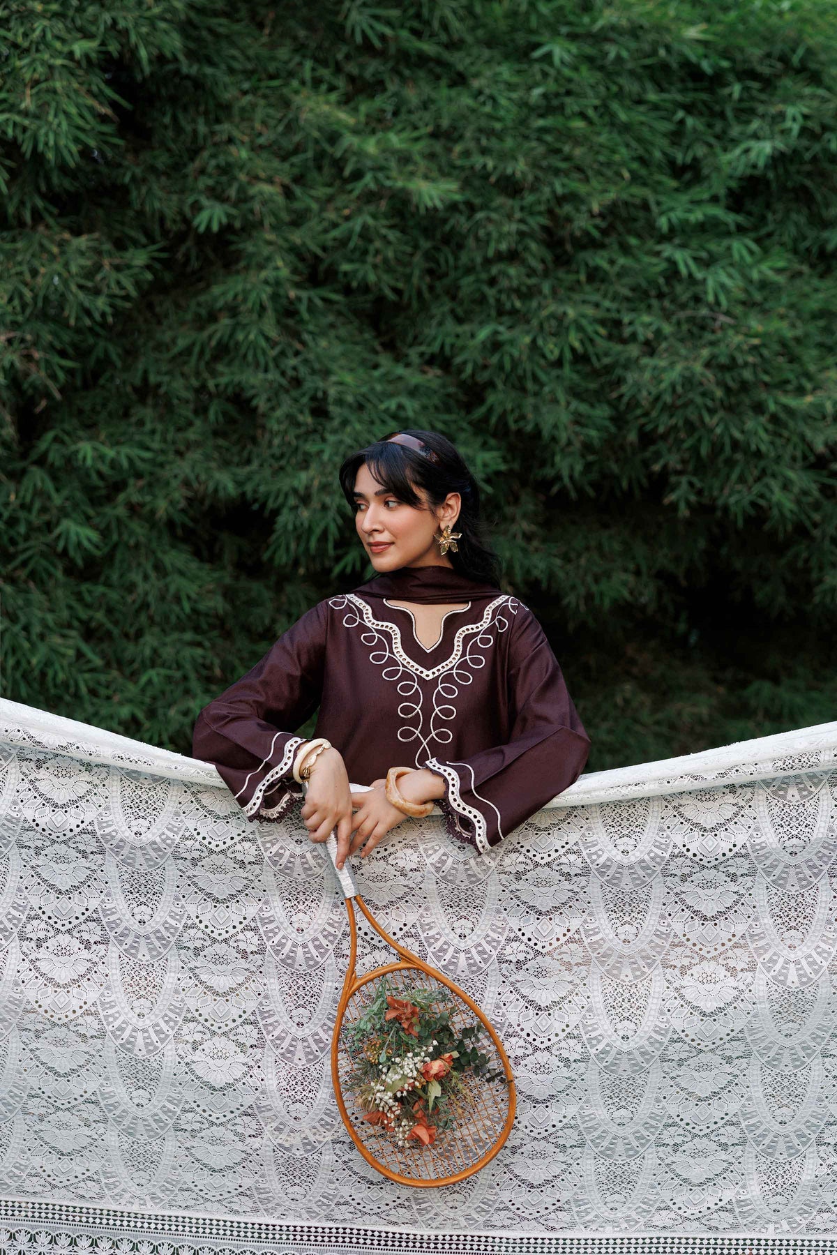 Purple 3-Piece Embroidered Suit in Karandi ready-to-wear