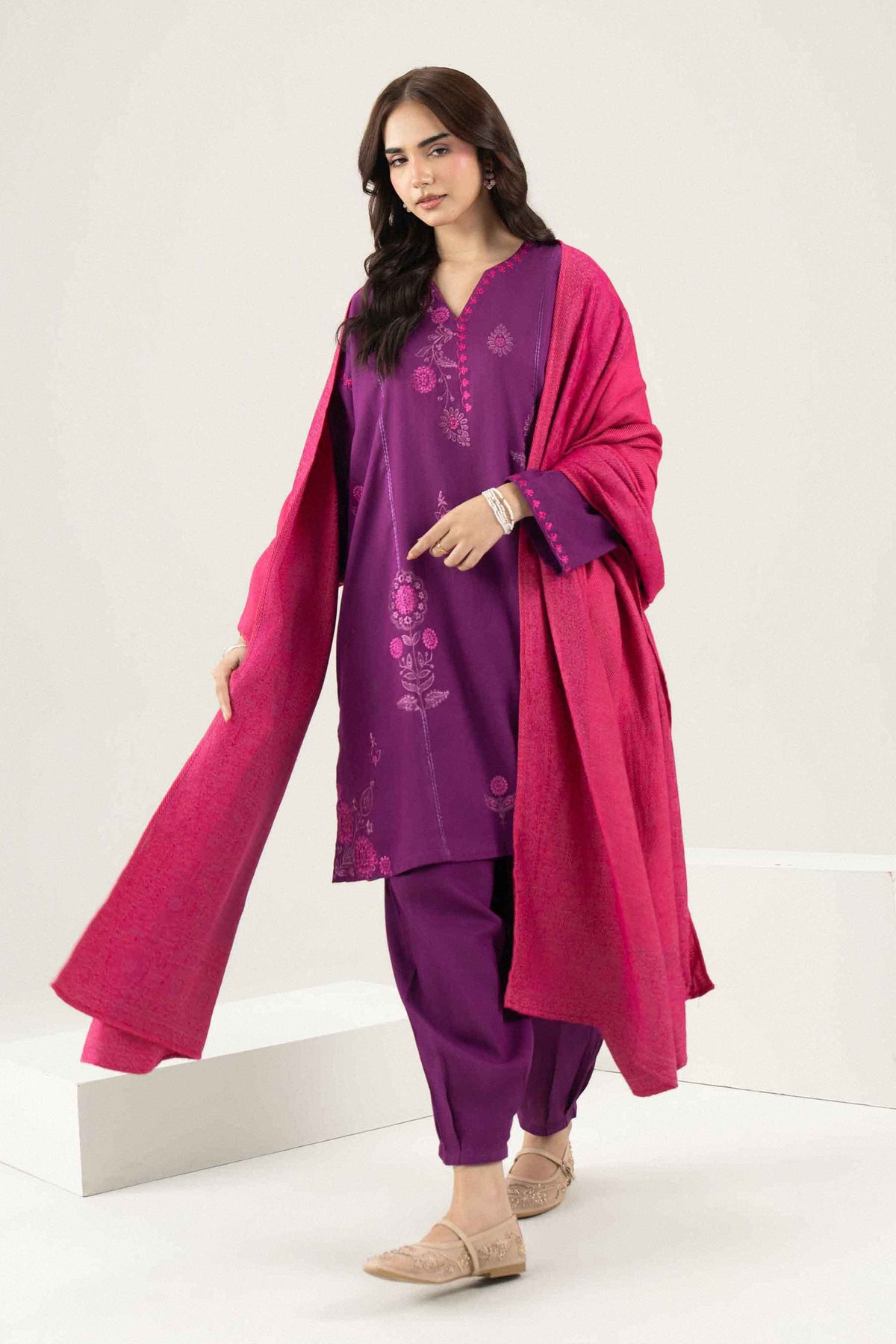 Purple 3-Piece Embroidered Suit in Twill ready-to-wear