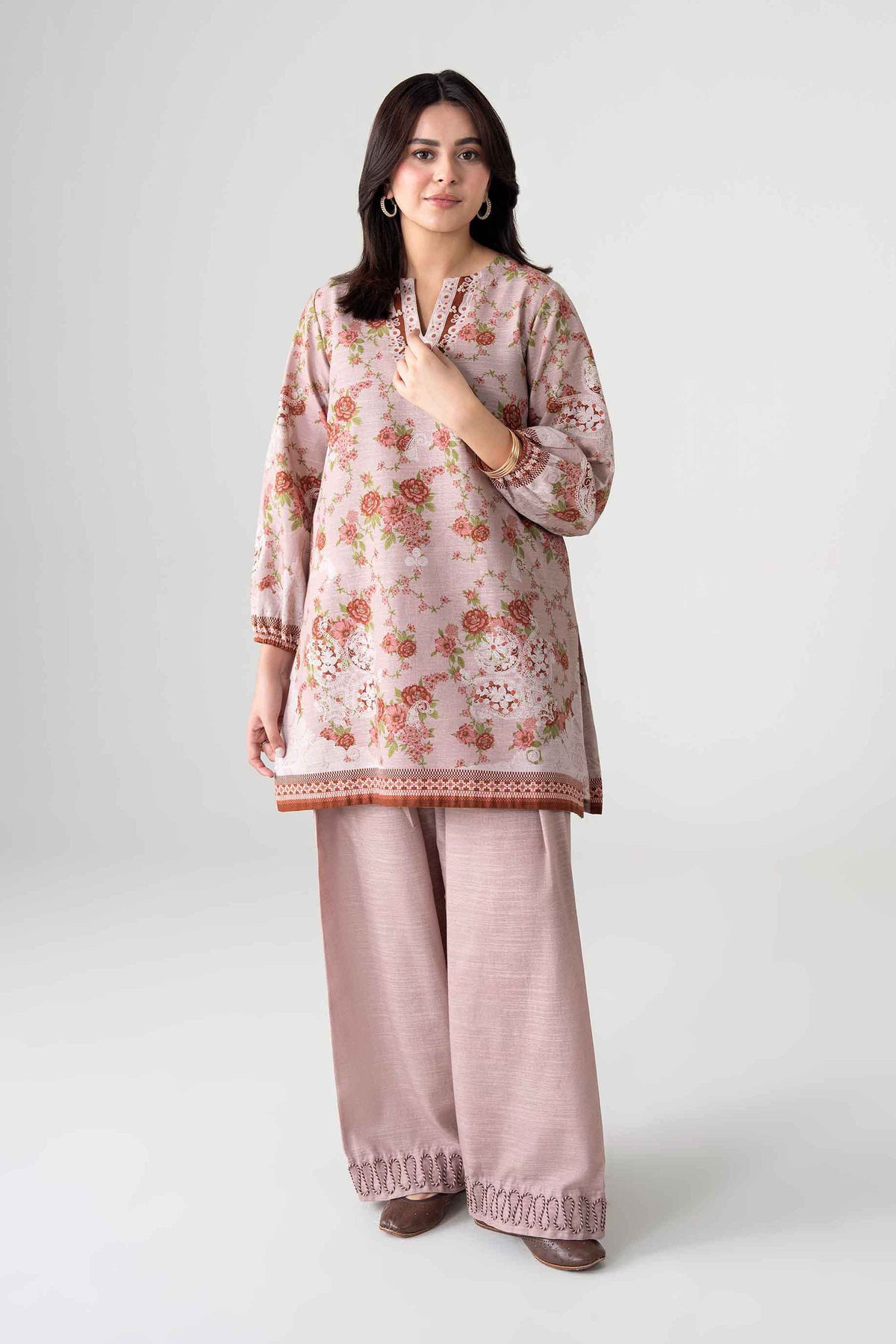 Pink 2-Piece Digital Printed Suit in Khaddar unstitched