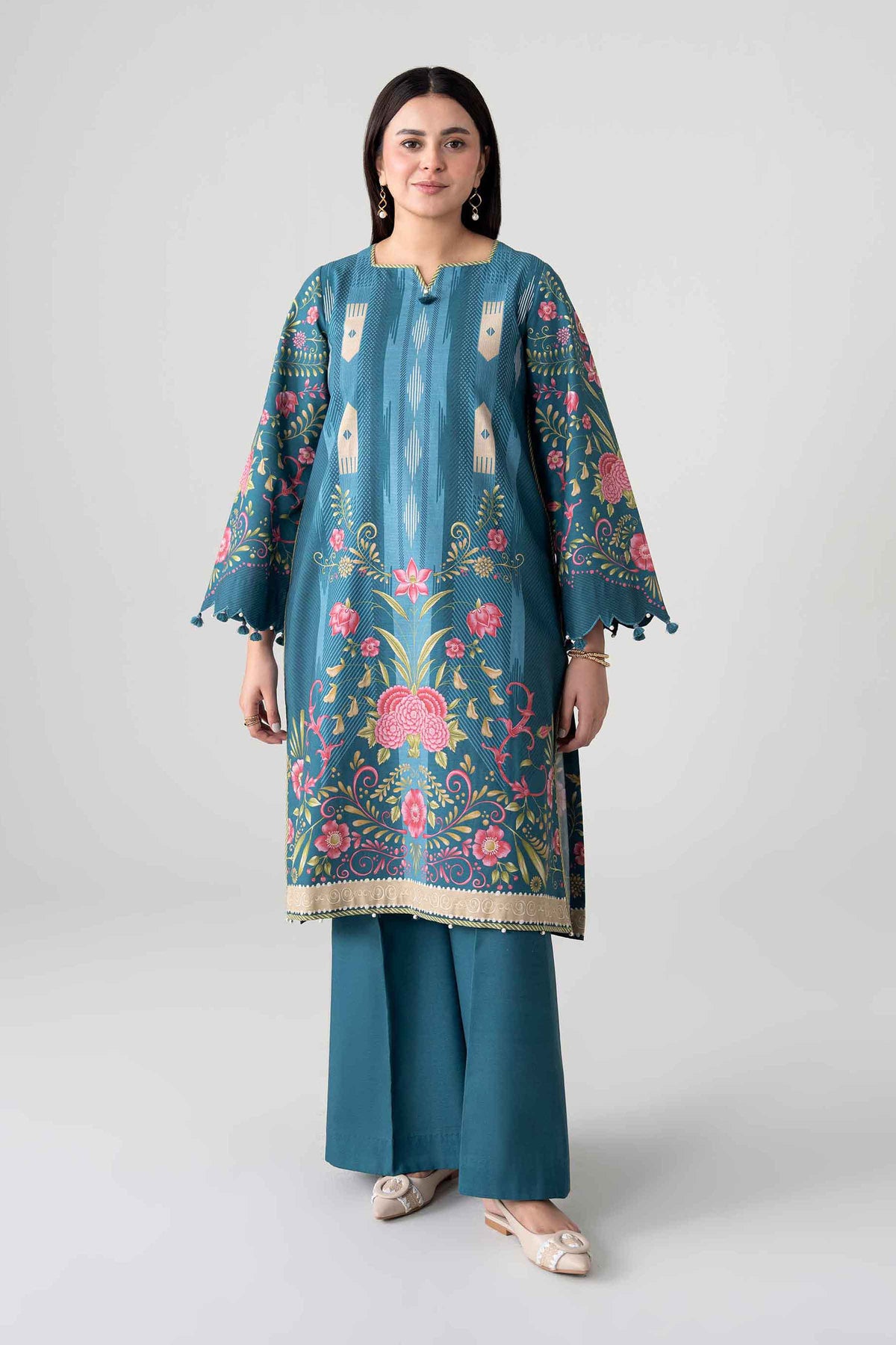 Green 2-Piece Digital Printed Suit in Khaddar unstitched