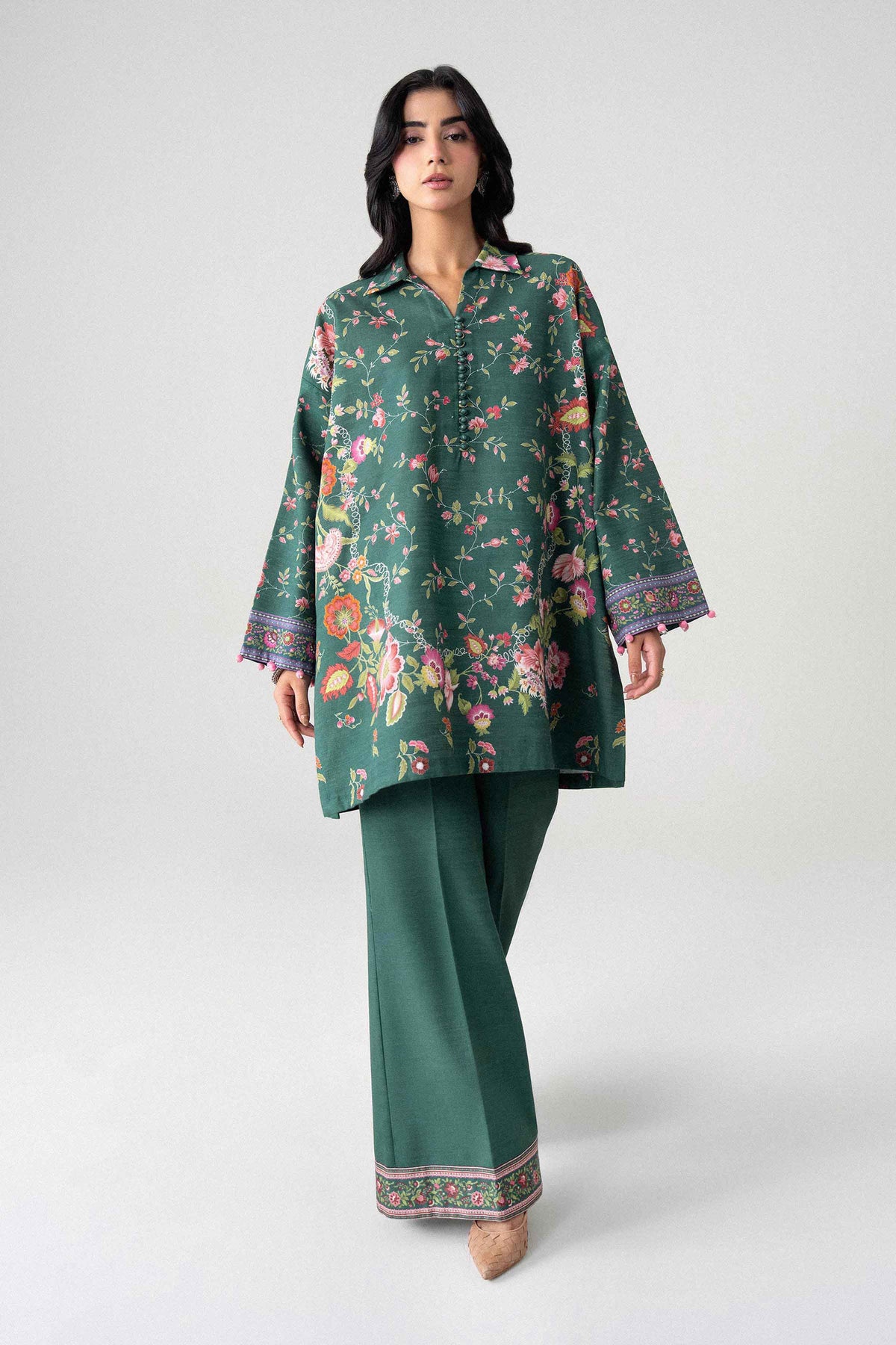 Green 2-Piece Digital Printed Suit in Khaddar unstitched
