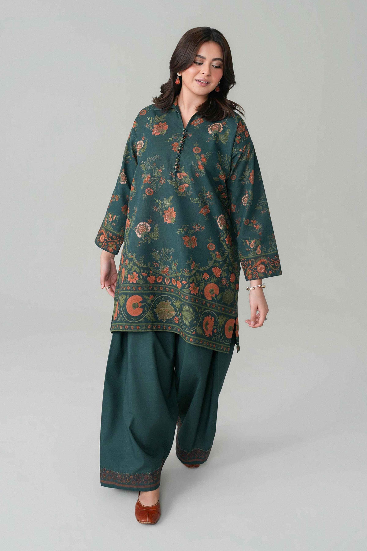 Green 2-Piece Digital Printed Suit in Khaddar unstitched