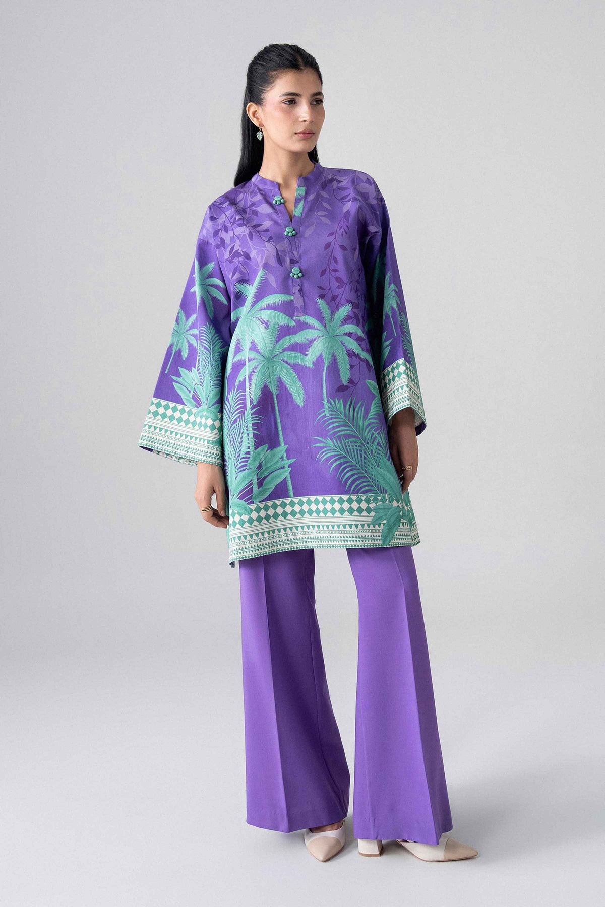 Purple 2-Piece Digital Printed Suit in Cotton unstitched
