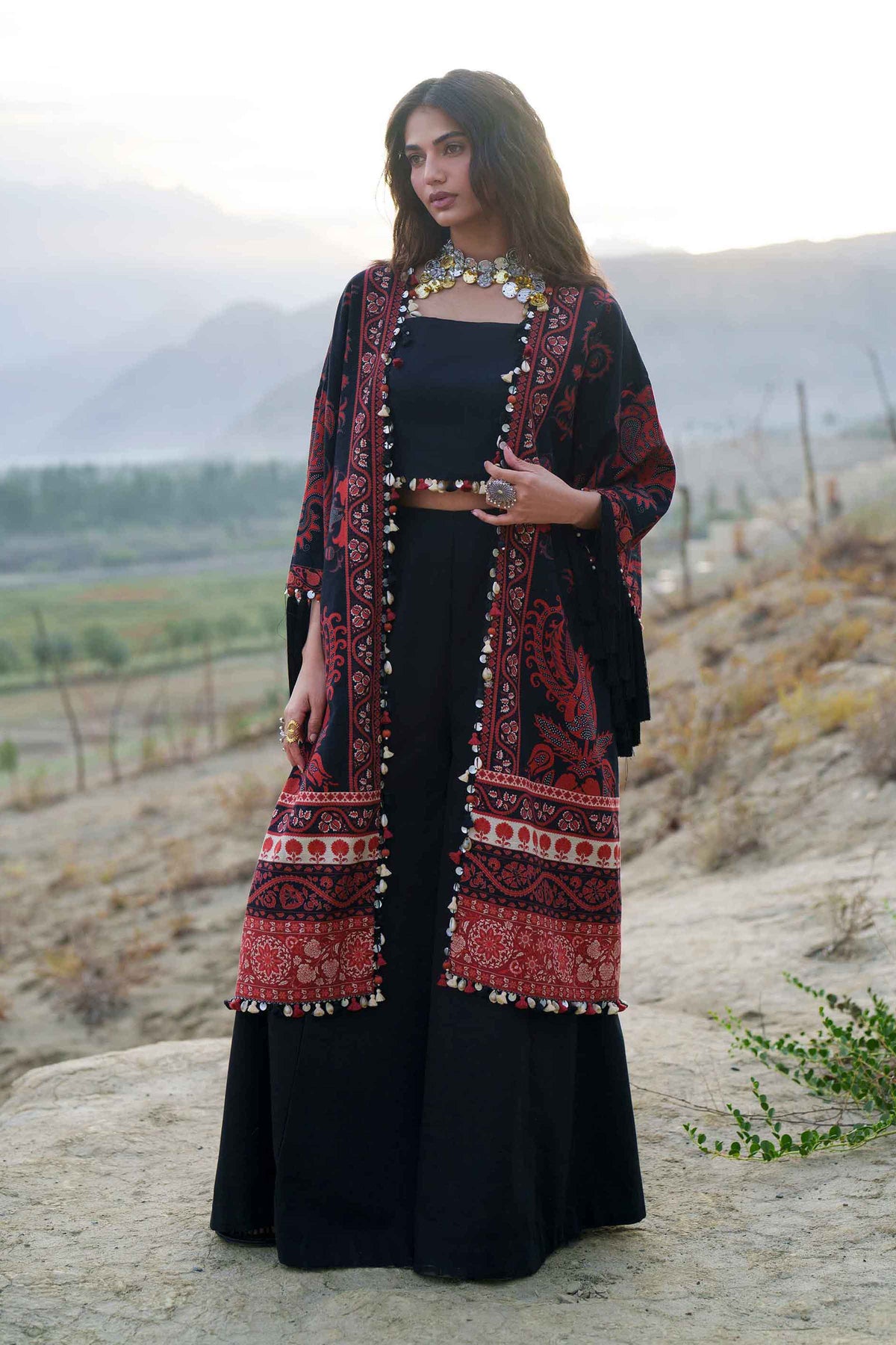 Black 2-Piece Digital Printed Suit in Khaddar unstitched