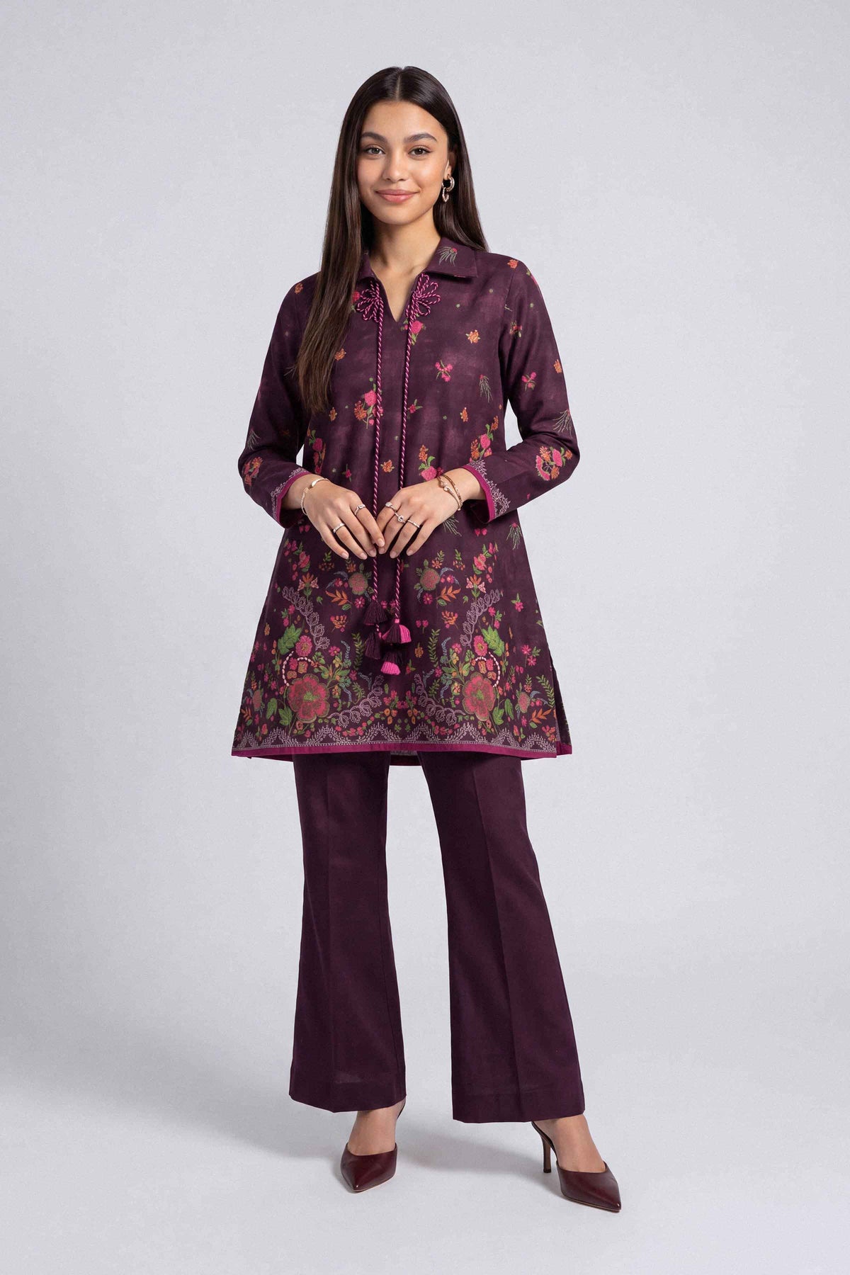 Purple 2-Piece Digital Printed Suit in Khaddar unstitched