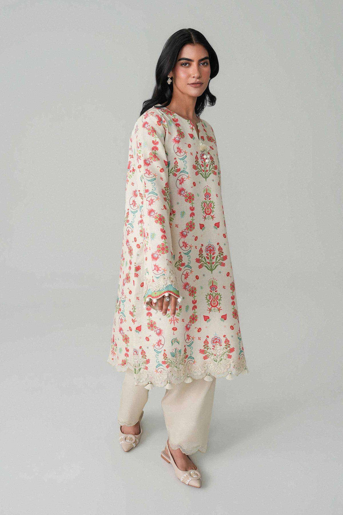 Off White 2-Piece Digital Printed Embroidered Suit in Khaddar unstitched