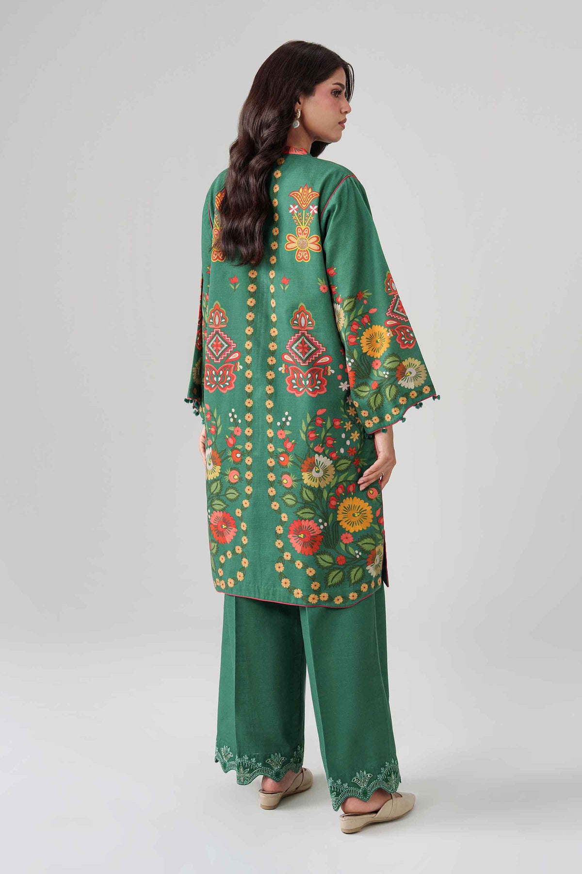 Green 2-Piece Digital Printed Embroidered Suit in Khaddar unstitched