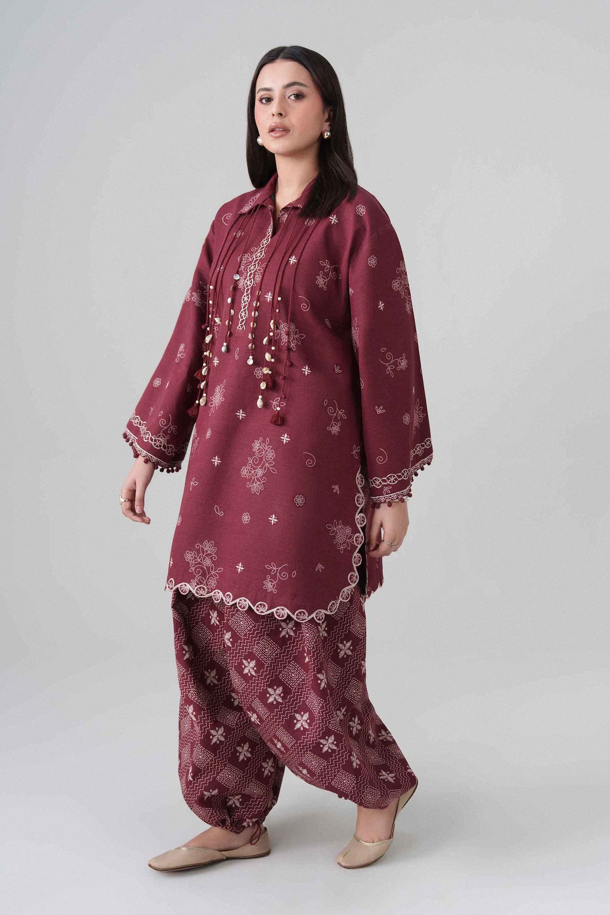 2-Piece Printed Embroidered Suit in Khaddar unstitched