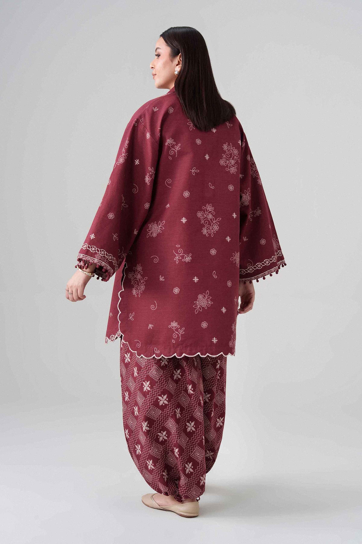 2-Piece Printed Embroidered Suit in Khaddar unstitched