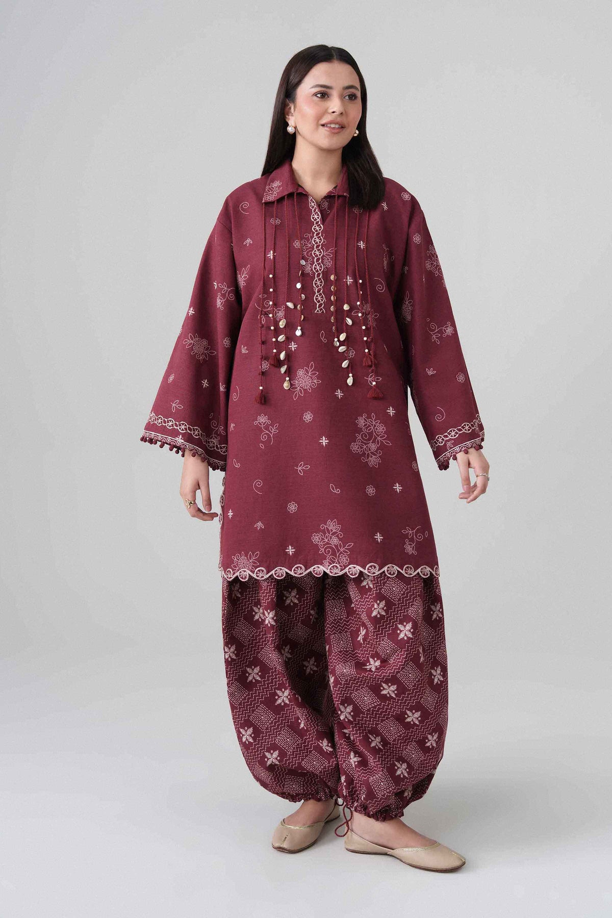 2-Piece Printed Embroidered Suit in Khaddar unstitched