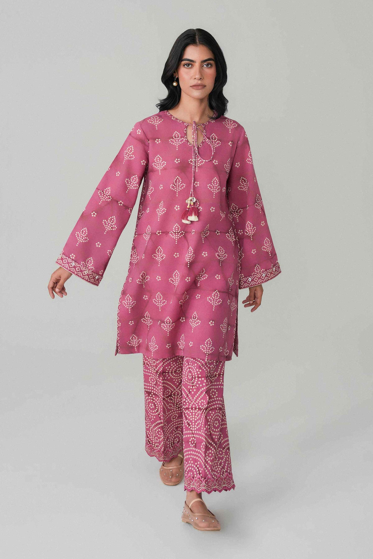 Purple 2-Piece Printed Embroidered Suit in Khaddar unstitched