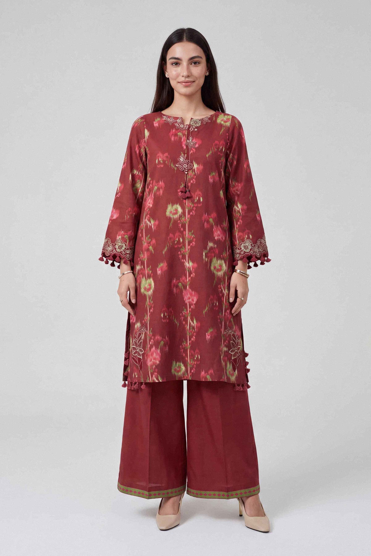 2-Piece Printed Embroidered Suit in Karandi unstitched