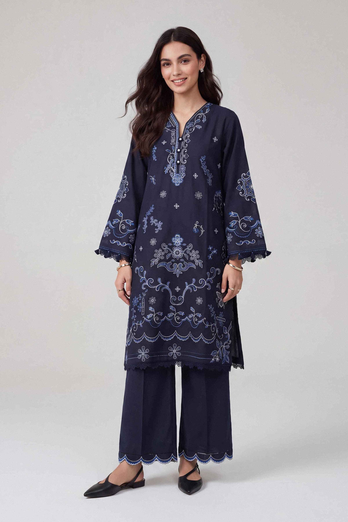 Black 2-Piece Embroidered Suit in Cotton unstitched
