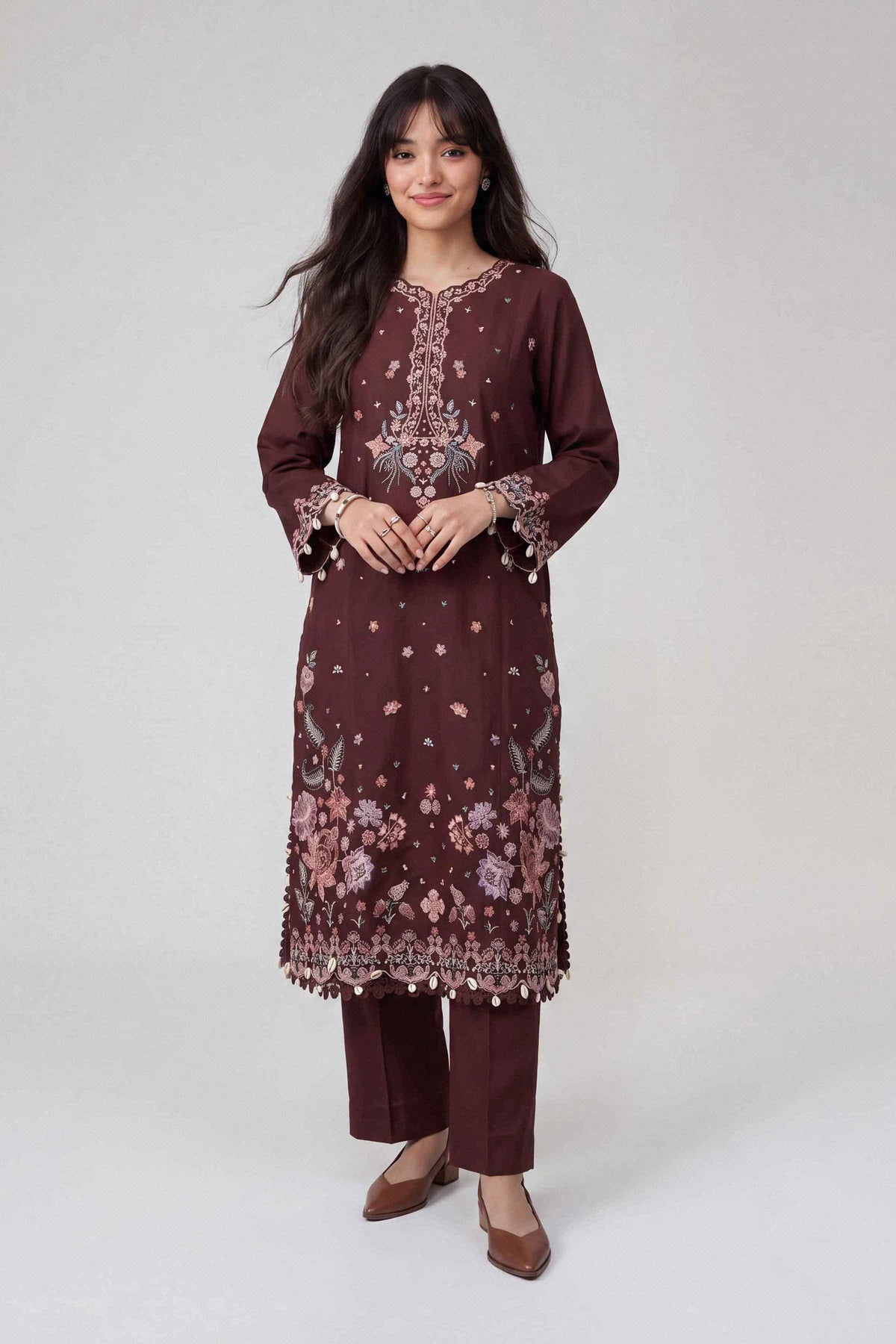 Brown 2-Piece Embroidered Suit in Cross Hatch unstitched
