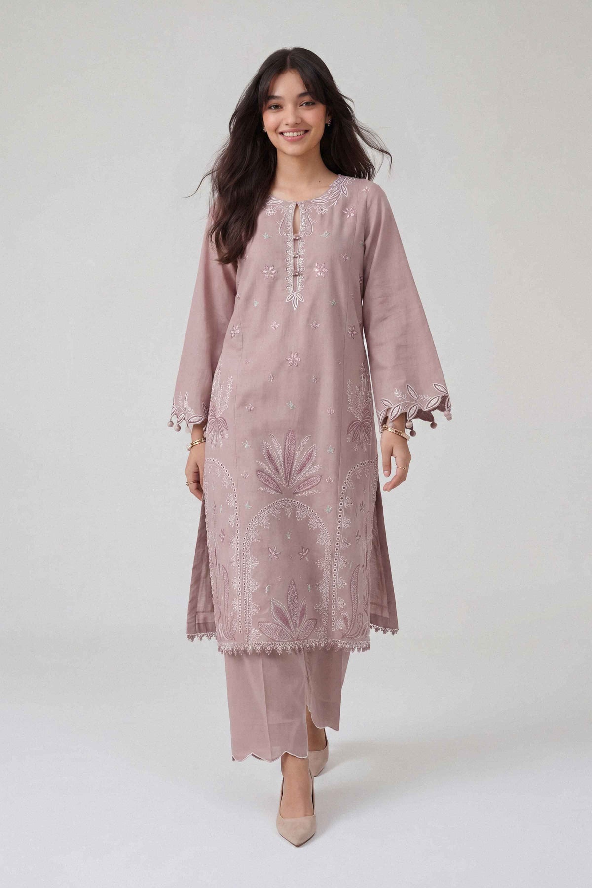 Purple 2-Piece Embroidered Suit in Cross Hatch unstitched