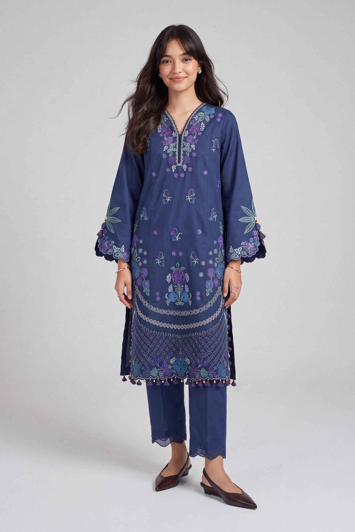 Blue 2-Piece Embroidered Suit in Cross Hatch unstitched
