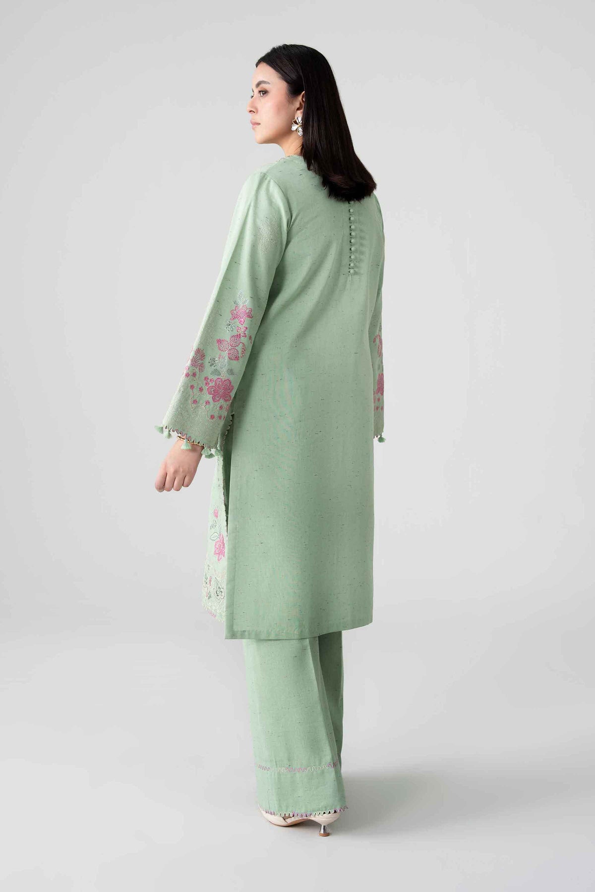 Green 2-Piece Embroidered Suit in Multi Neps unstitched
