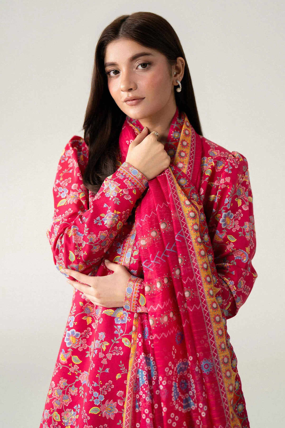 Maroon 3-Piece Digital Printed Suit in Lawn unstitched