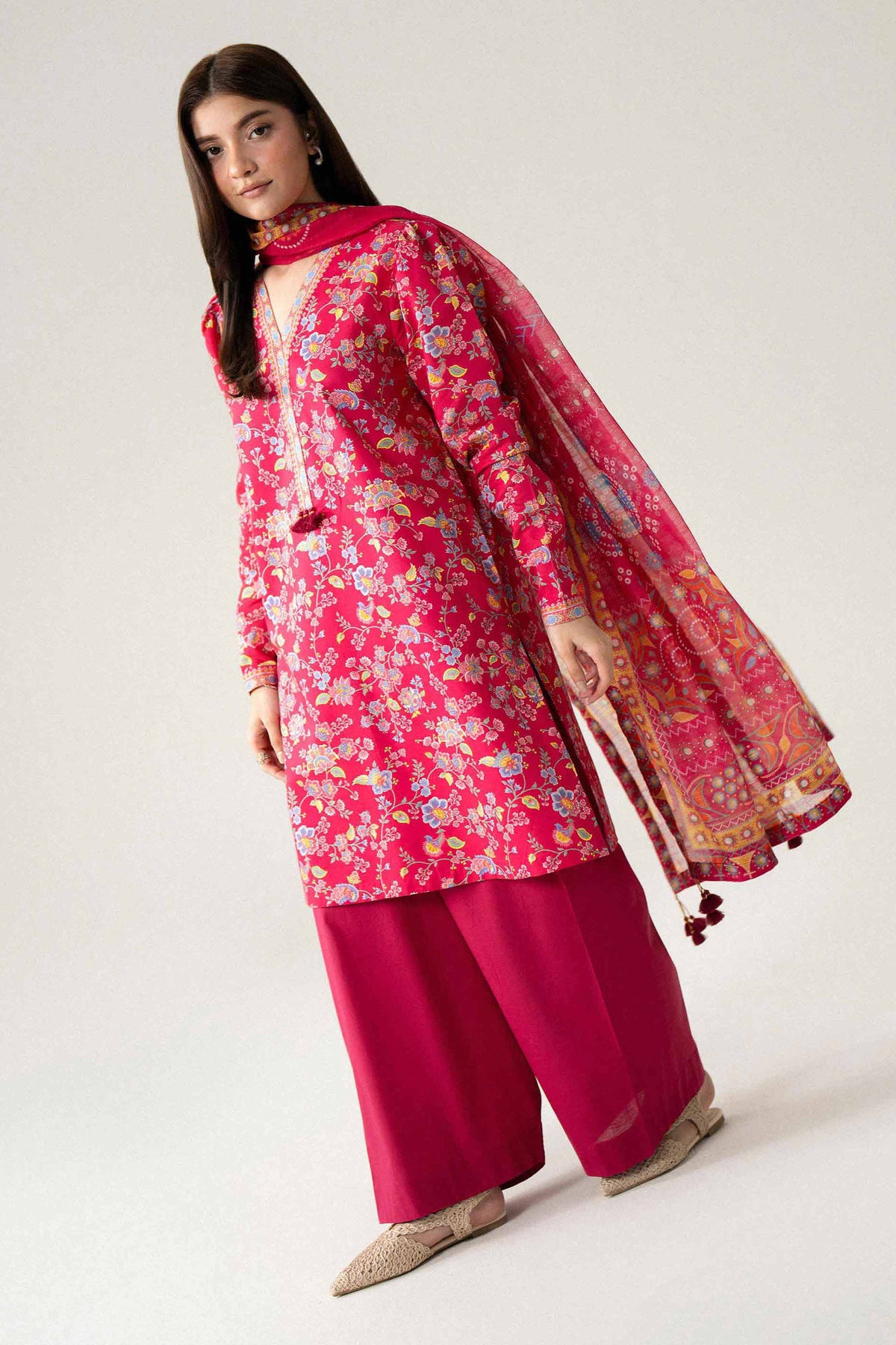 Maroon 3-Piece Digital Printed Suit in Lawn unstitched