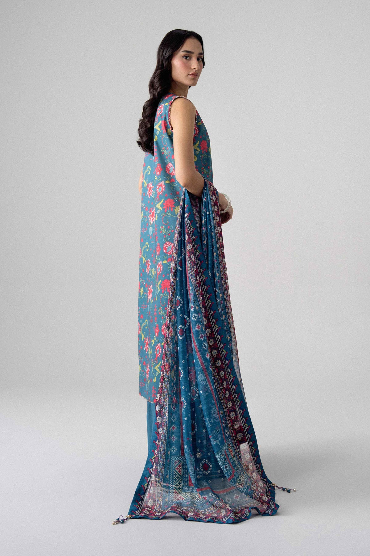 Blue 3-Piece Digital Printed Suit in Lawn unstitched