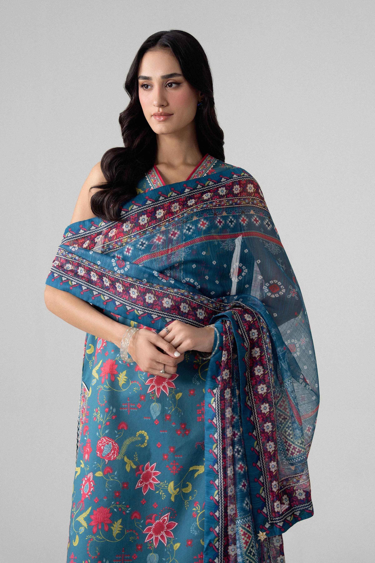 Blue 3-Piece Digital Printed Suit in Lawn unstitched