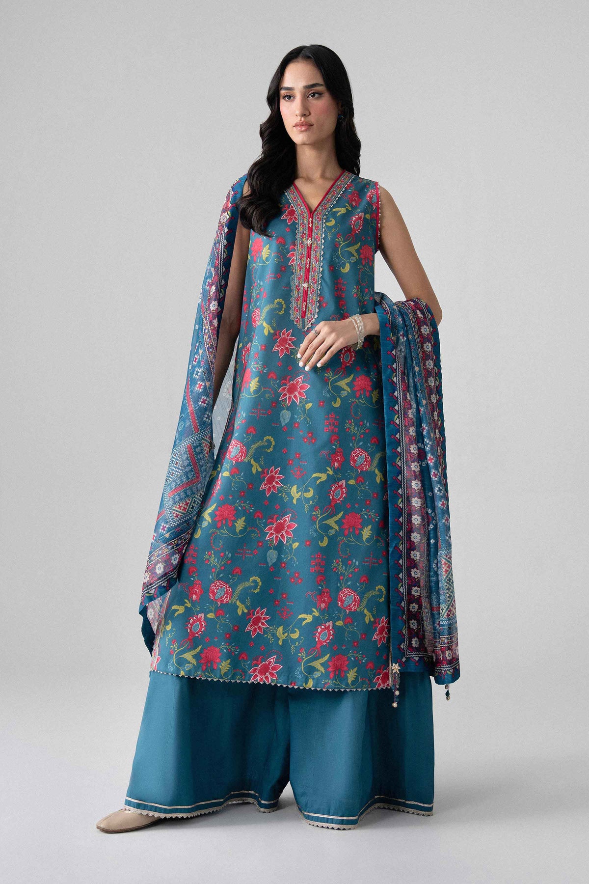 Blue 3-Piece Digital Printed Suit in Lawn unstitched