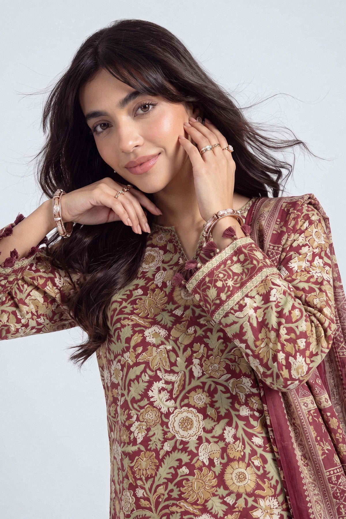 Multi 3-Piece Printed Suit in Linen unstitched