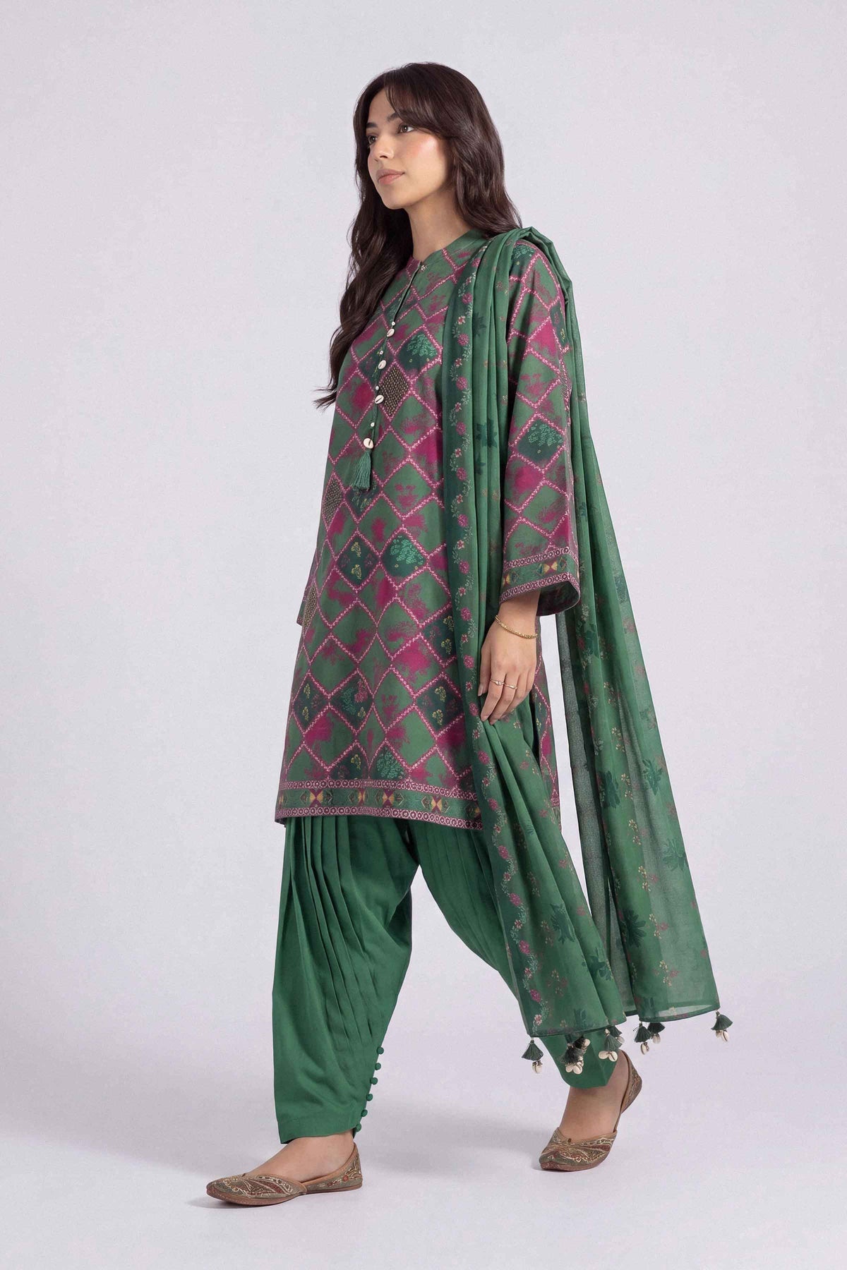 Multi 3-Piece Printed Suit in Linen unstitched