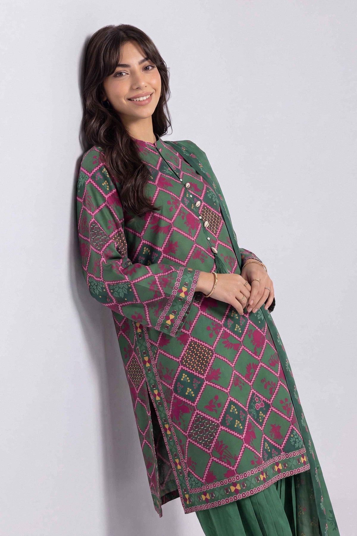 Multi 3-Piece Printed Suit in Linen unstitched