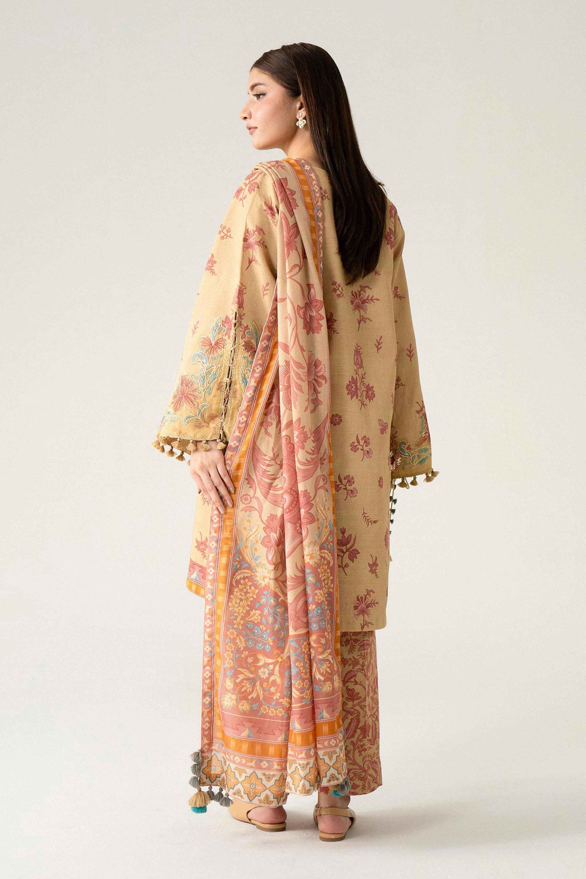 Multi 3-Piece Printed Embroidered Suit in Khaddar unstitched