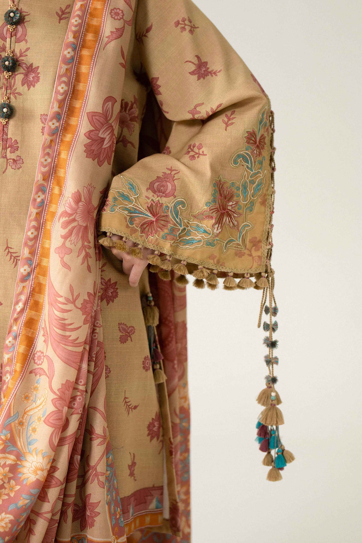 Multi 3-Piece Printed Embroidered Suit in Khaddar unstitched
