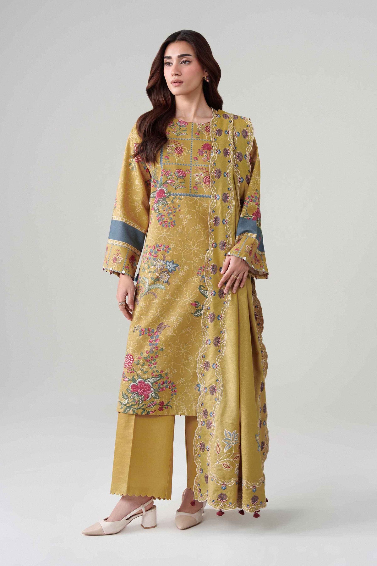 3-Piece Digital Printed Embroidered Suit in Khaddar unstitched
