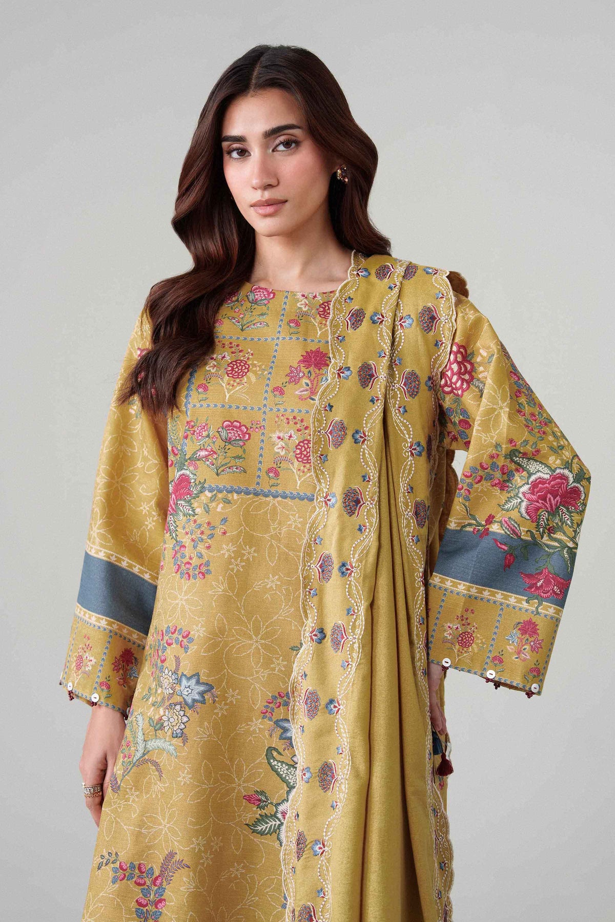 3-Piece Digital Printed Embroidered Suit in Khaddar unstitched