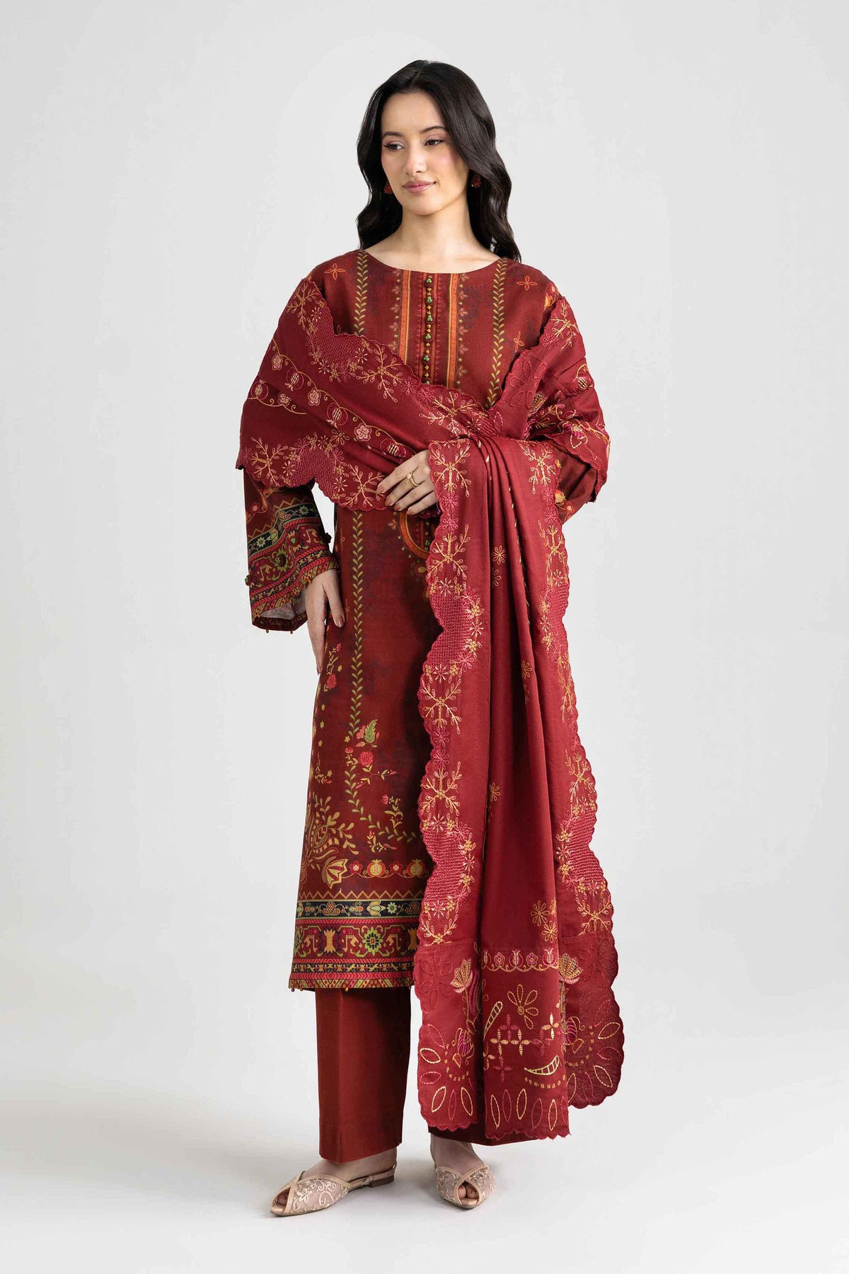 3-Piece Digital Printed Embroidered Suit in Khaddar unstitched