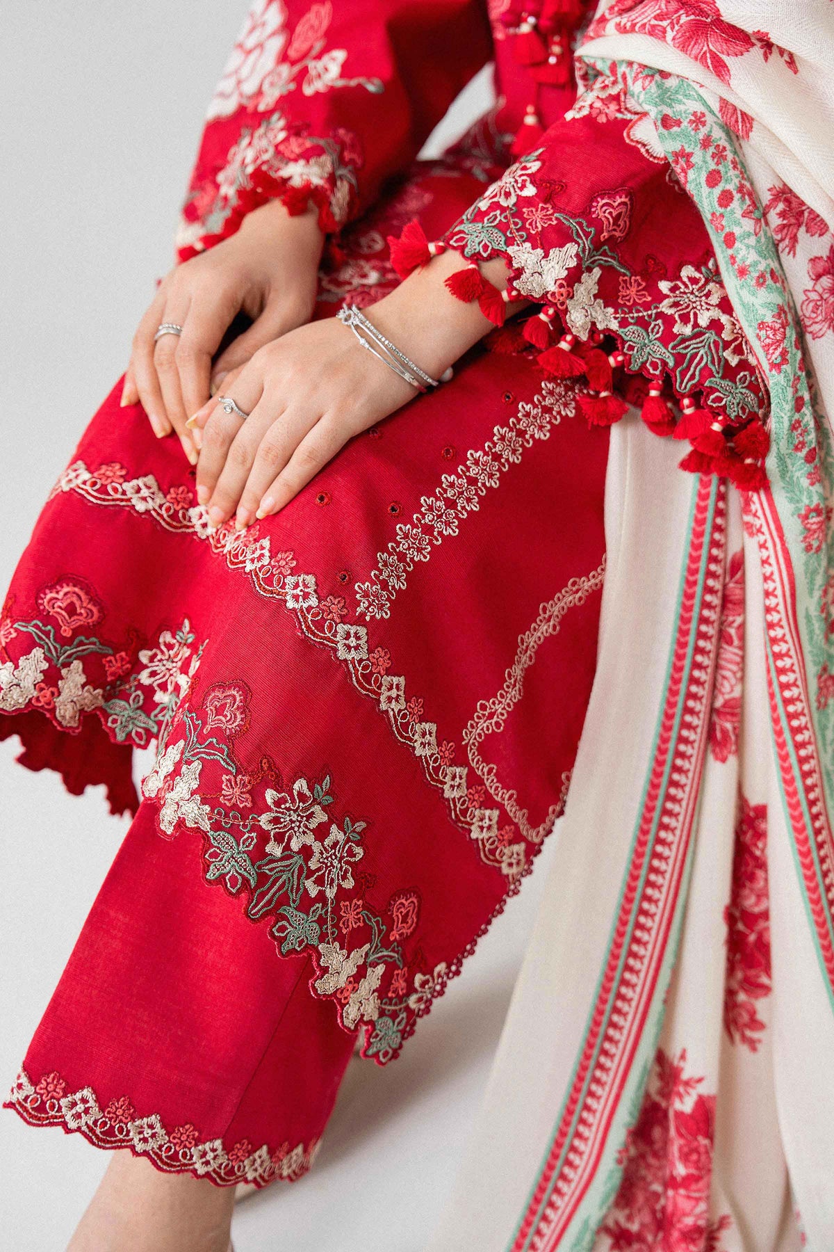 3-Piece Printed Embroidered Suit in Khaddar unstitched