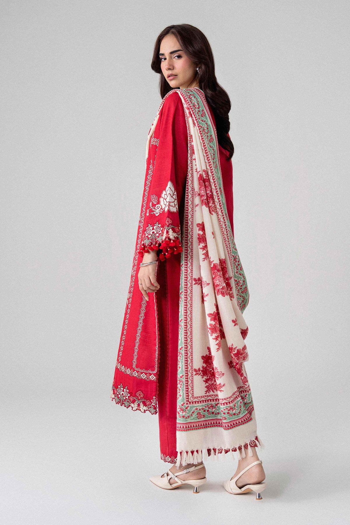 3-Piece Printed Embroidered Suit in Khaddar unstitched