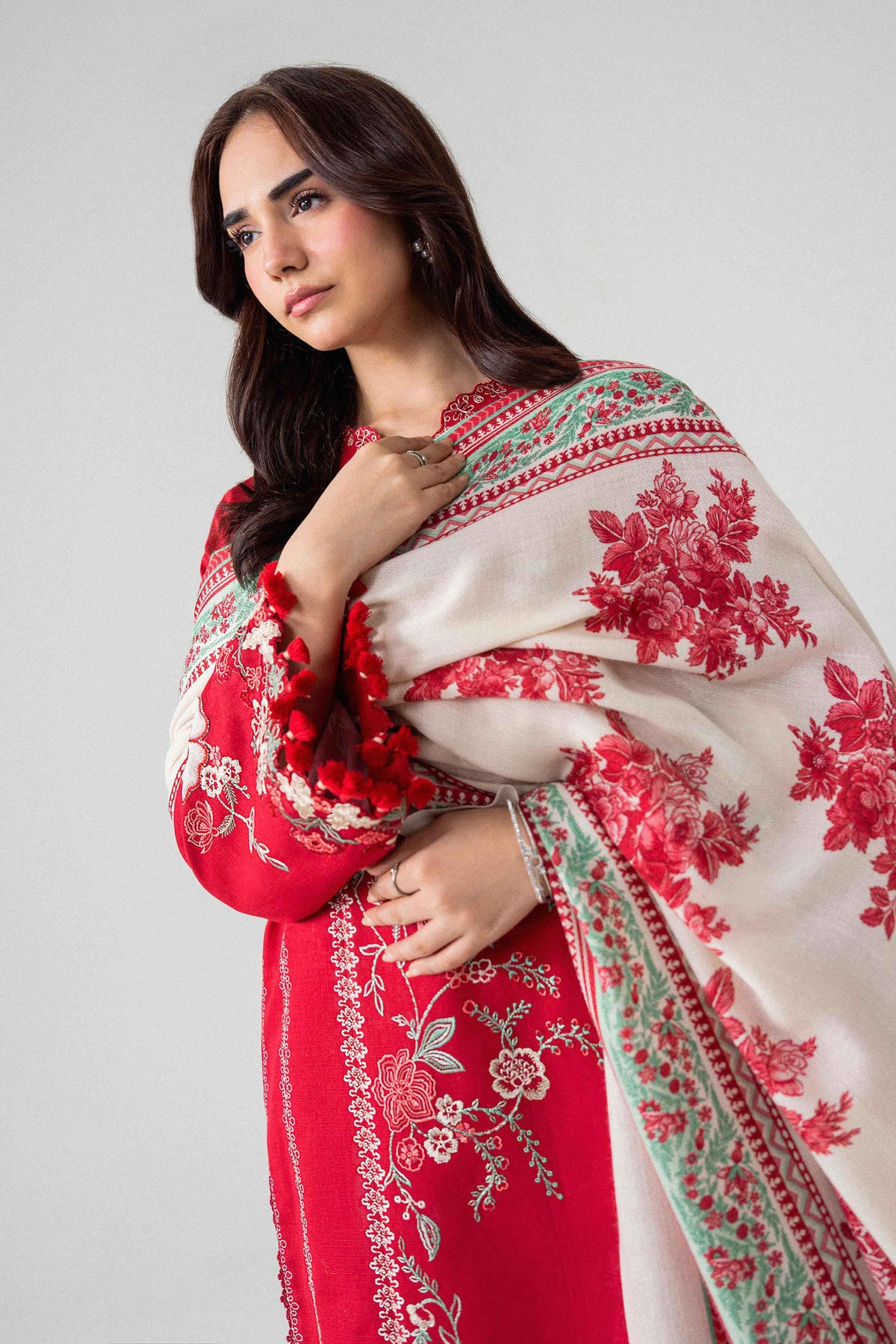3-Piece Printed Embroidered Suit in Khaddar unstitched