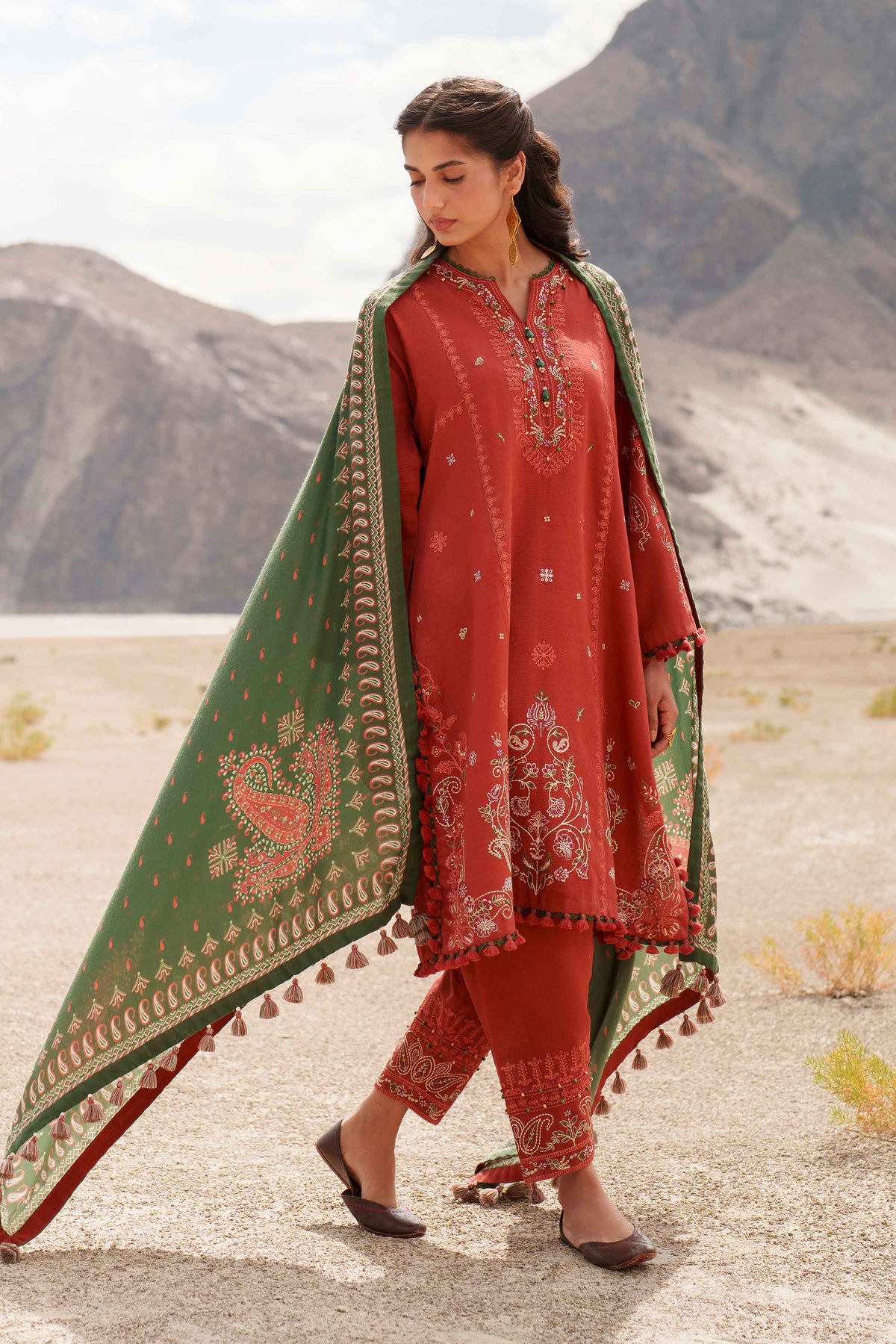 3-Piece Printed Embroidered Suit in Khaddar unstitched