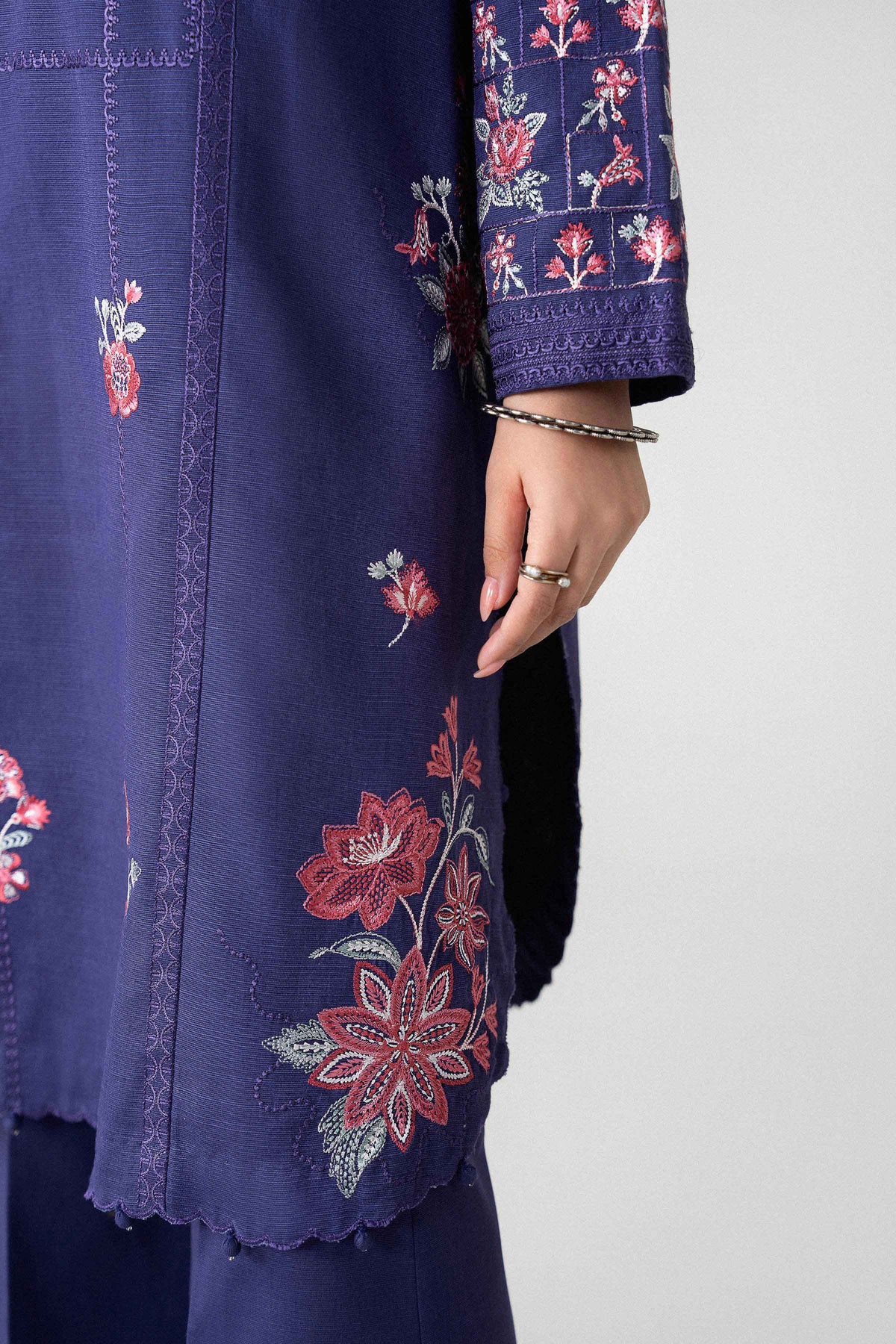 Purple 3-Piece Digital Printed Embroidered Suit in Khaddar unstitched