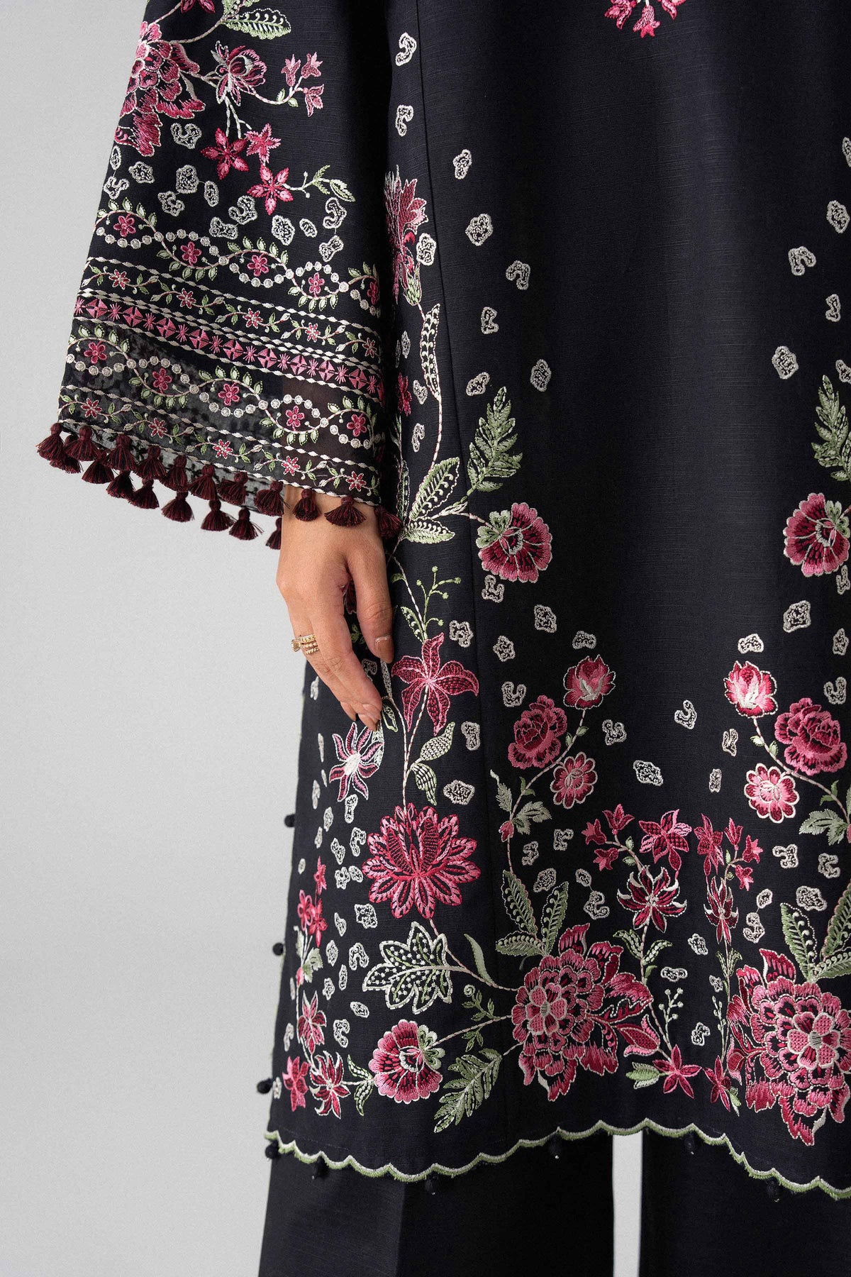 Black 3-Piece Digital Printed Embroidered Suit in Khaddar unstitched