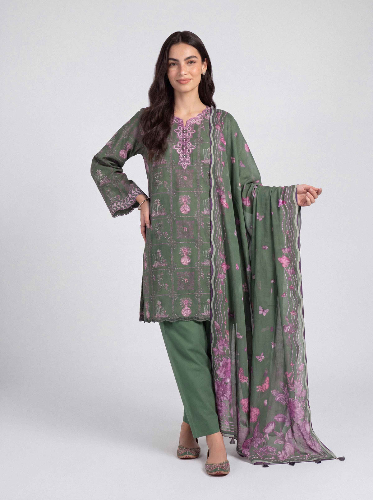 3 Piece - Digital Printed Embroidered Suit - U3PE-NISHA26WV1-68